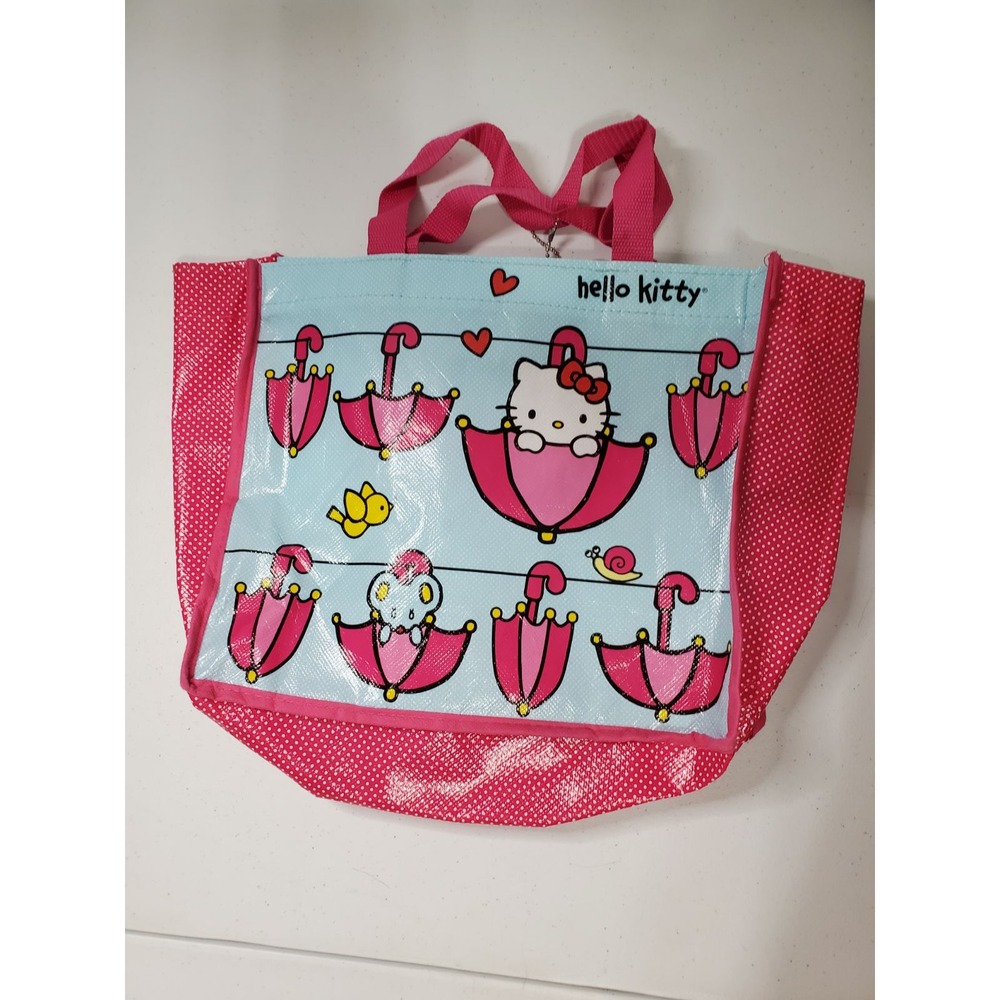 Sanrio Hello Kitty Reusable Tote Bag Pink Blue Umbrella Polka Dot 2012 Y2K